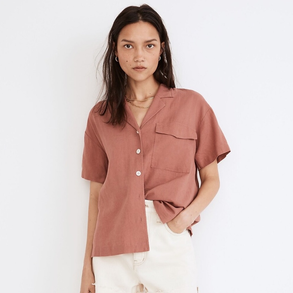 Madewell Linen-Blend Camp Shirt NWOT